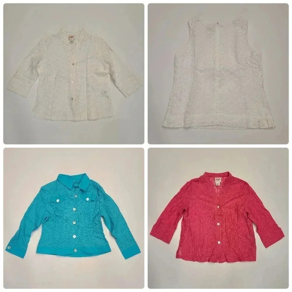 Eyelet Lace Tops Blouses Lot of 4 Ruby Rd. Petites White Hot Pink Turquoise 6 - Picture 1 of 16
